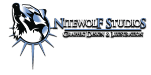 A black and white logo of nitewolf studios.